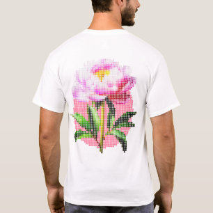 Pfingstrosen-Punkt-Mosaik-Blumen-Vorderseite und R T-Shirt