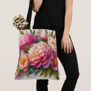 Pfingstrosen Rosa Blumen Großer Tote Bag