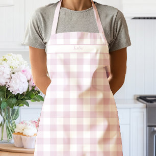 Pfingstrosen-Rosa-Gingham-Karo-Schürze Schürze