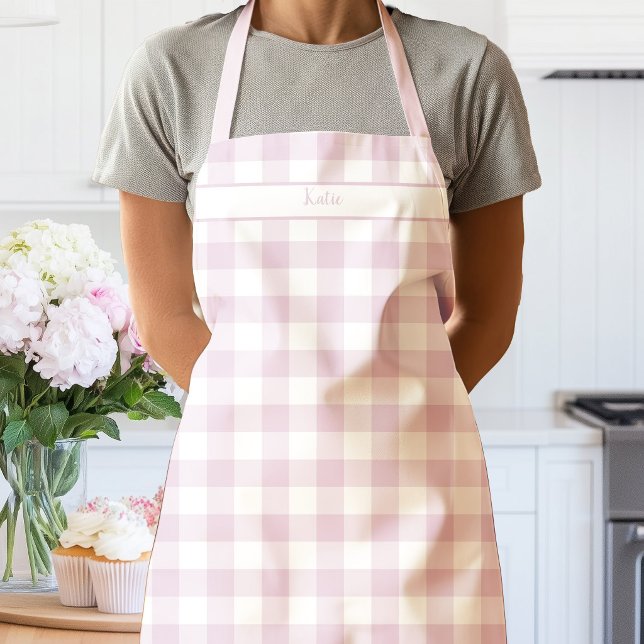 Pfingstrosen-Rosa-Gingham-Karo-Schürze Schürze (Gingham Check Pink Apron)