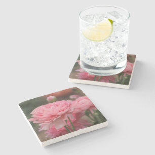 Pfingstrosen-Rosa-Ranunculus-Nahaufnahme Steinuntersetzer