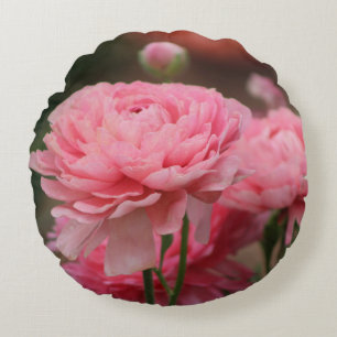 Pfingstrosen-Rosa-Ranunculus-Nahaufnahme-Wurfkisse Rundes Kissen