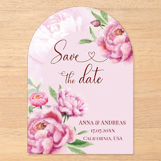 Pfingstrosen-Rosa Save-the-Date-Karte Acryleinladungen