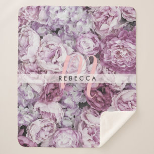 Pfingstrosen-Rosa-Schrift-Monogramm-Blumen Sherpadecke
