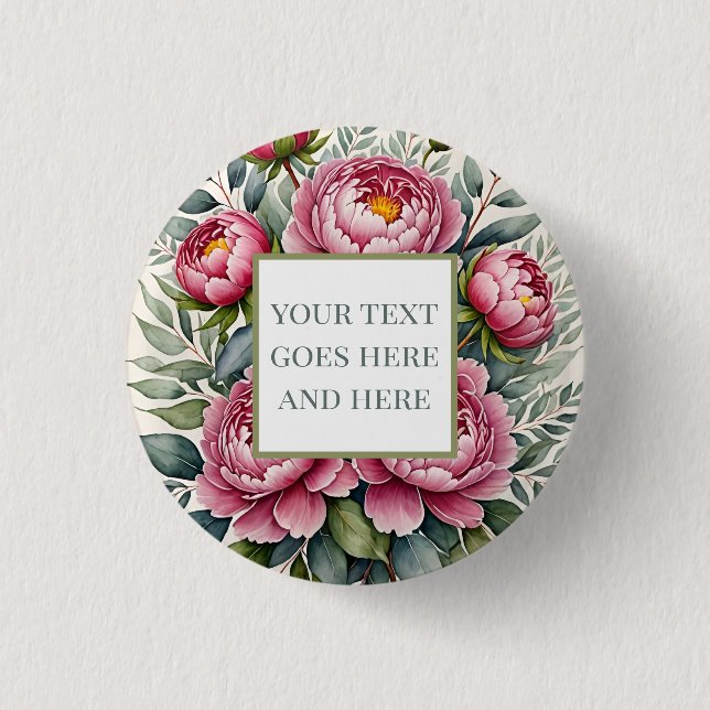 Pfingstrosen Rosen rosa Aquarell Blumen Button (Vorderseite)