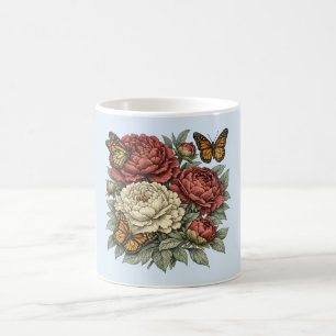 Pfingstrosen & Schmetterlinge – Eleganter Mutterta Kaffeetasse
