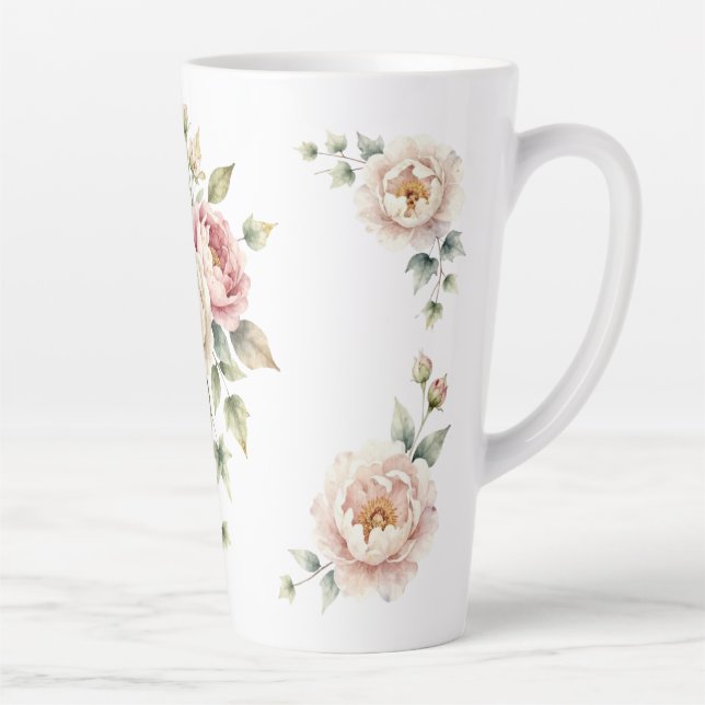 Pfingstrosen-Sträußchen Wasserfarben-Eleganz Milchtasse (Rechts)