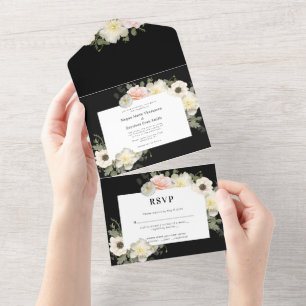 Pfingstrosen- und Anemonen-Hochzeitseinladung All In One Einladung