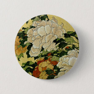 Pfingstrosen und Schmetterling Button