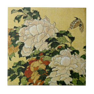 Pfingstrosen und Schmetterling Fliese