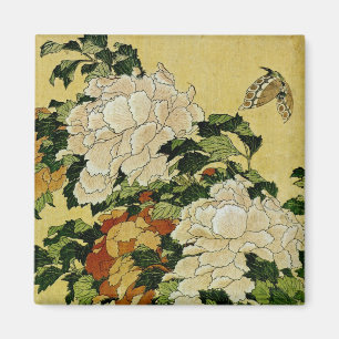 Pfingstrosen und Schmetterling Magnet