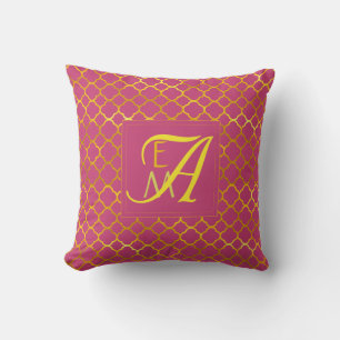 Pfingstrosen-Vierblatt-Monogramm Goldene Hochzeit Kissen