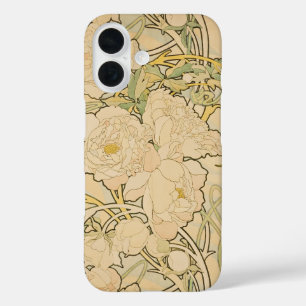 Pfingstrosen von Alphonse Mucha, Vintage Art Nouve iPhone 16 Hülle