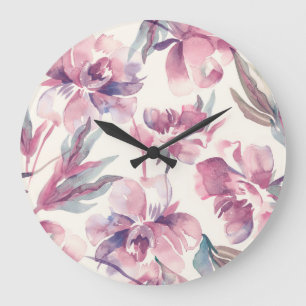Pfingstrosen-Wasserfarbe: nahtloser floraler Hinte Große Wanduhr