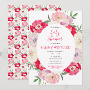 Pfingstrosenbabyparty in Rosa und Rot Einladung