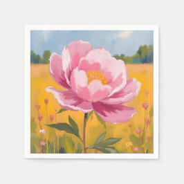 Pfingstrosenblüte | Rosa Blumenfeld Wasserfarbe Serviette