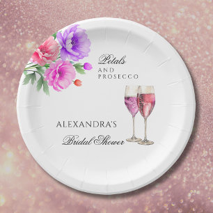 Pfingstrosenblüten und Prosecco Brautparty Pappteller