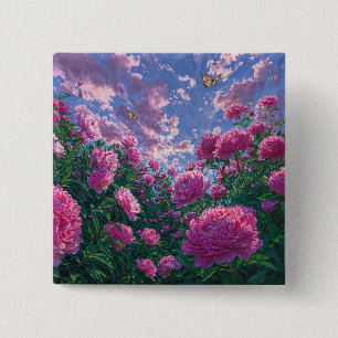 Pfingstrosengarten-Kunst mit Schmetterlingen Button
