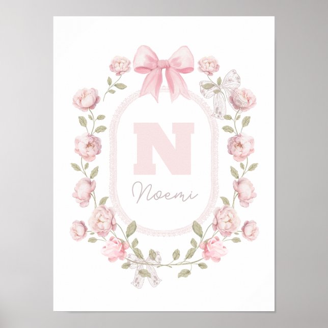 Pfingstrosenrahmen Anfangsname Mädchen Poster (Vorne)