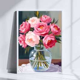 Pfingstrosenstrauß | Blumen Vase Rosa Wasserfarbe  Poster