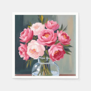 Pfingstrosenstrauß Blumen Vase Rosa Wasserfarbe Serviette