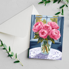 Pfingstrosenstrauß | Rosa Blumenmalerei Karte