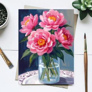 Pfingstrosenstrauß rosa Blüten Blumenmalerei Postkarte