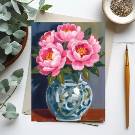 Pfingstrosenvase | Pfingstrosen Wasserfarbe Rosa B Postkarte