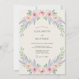 Pfirsich-Amethyst-Blüten-Hochzeit Einladung