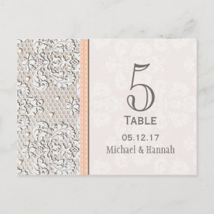 Pfirsich Antik-Spitze Hochzeit Tischnummernkarte Postkarte