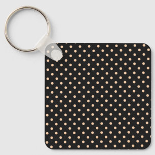Pfirsich-Aprikosen-Polka-Punkte auf schwarzem Hint Schlüsselanhänger