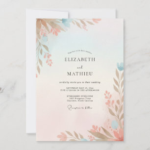 Pfirsich-Aqua-Laub-Eukalyptus-Hochzeit Einladung
