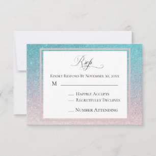*~* Pfirsich + Aquamariner Glitzer Strand AR4 Hoch RSVP Karte