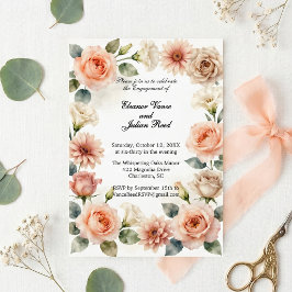 Pfirsich-Aquarell-Blumen-Botanische-Hochzeitsfeier Einladung