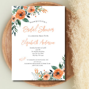 Pfirsich-Aquarell-Blumen-Elegante-Brautparty Einladung