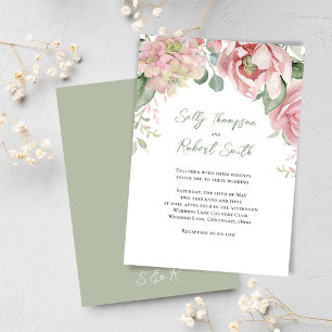 Pfirsich-Aquarell-Blumen Elegante Hochzeit Einladung