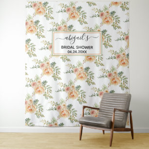 Pfirsich-Aquarell-Blumen-Hochzeitsdusche Wandteppich