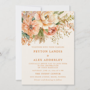 Pfirsich-Aquarell-Blumen-Sage-Grün-Cream-Hochzeit Einladung