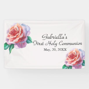 Pfirsich-Aquarell-erste heilige Kommunions-Fahne Banner
