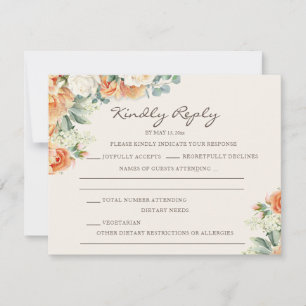 Pfirsich Aquarell Florale Eukalyptus Hochzeit RSVP Karte
