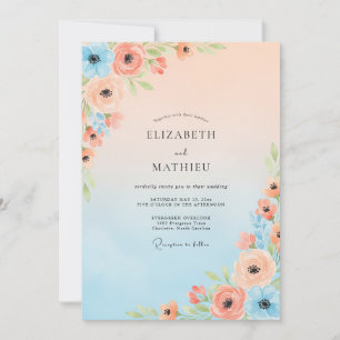 Pfirsich Aquarell Hochzeit im Frühling Einladung