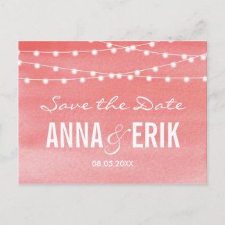 Pfirsich-Aquarell-Lichterkette Zur Hochzeitseinlad Ankündigungspostkarte