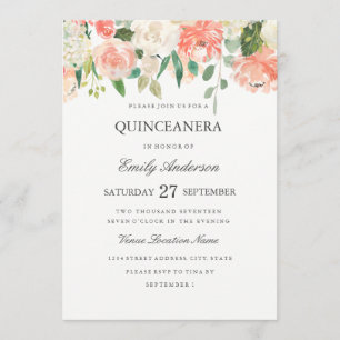 Pfirsich-Aquarell-Quinceanera-Einladung Einladung