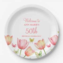 Pfirsich-Aquarell-Tulpen Blumen  Pappteller