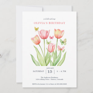 Pfirsich-Aquarell-Tulpen Floral Einladung