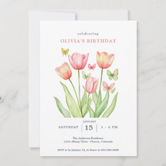Pfirsich-Aquarell-Tulpen Floral Einladung