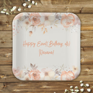 Pfirsich-Beige-Blumen-Blumenparty Pappteller