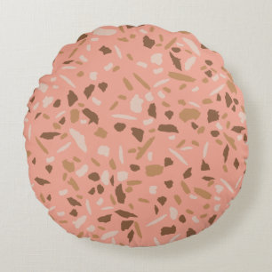 Pfirsich Beige Braun Terrazzo Marmormuster Rundes Kissen