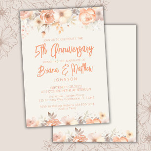 Pfirsich Beige Elfenbein Blumen 5. Hochzeitstag  Einladung
