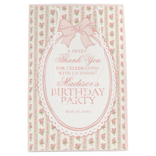 Pfirsich & Beige Fancy Floral Geburtstagsfeier Ges Mittlere Geschenktüte